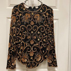 Vintage Laurence Kazar long sleeve Top fully embroidered with sequence